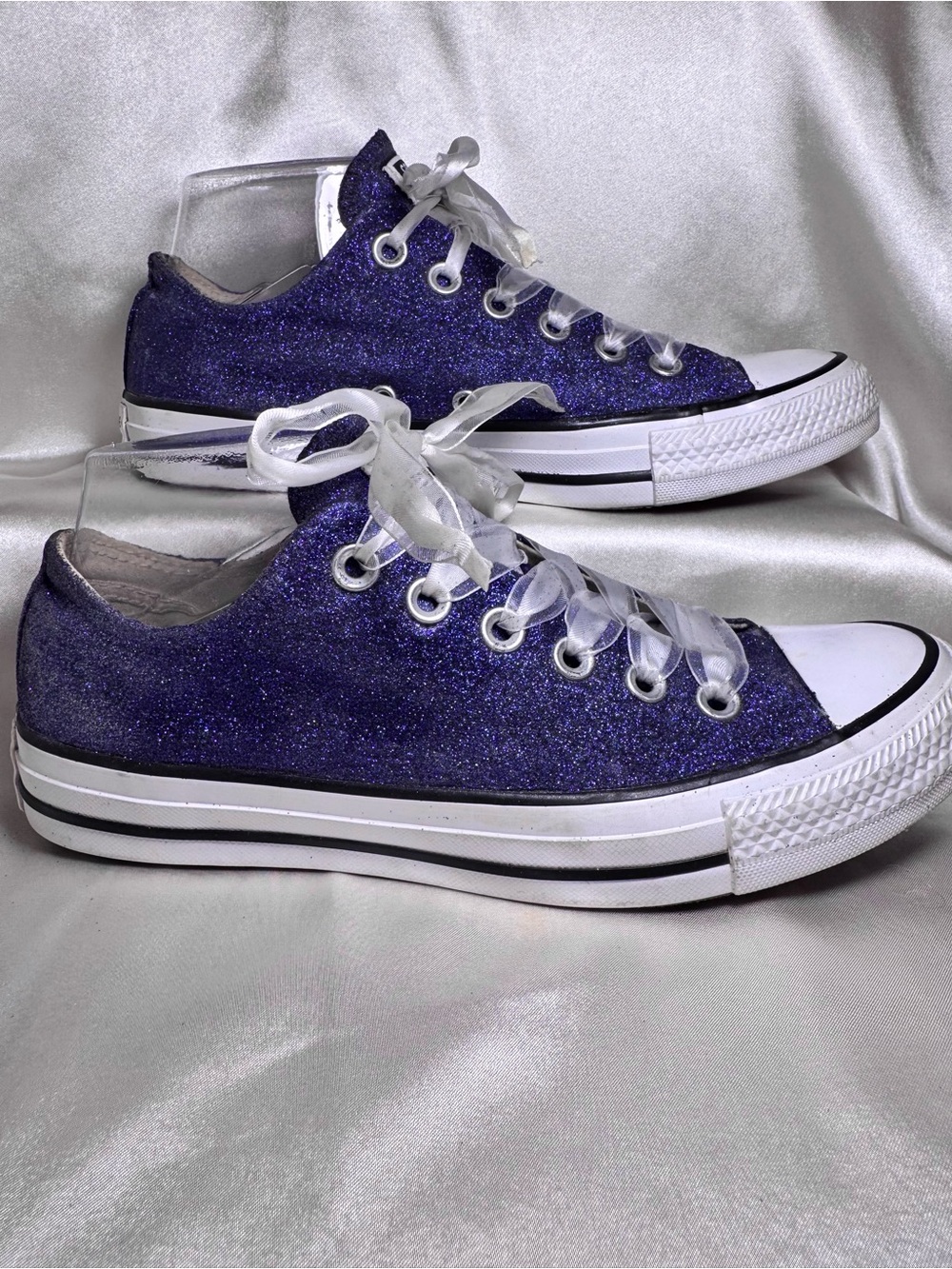 Converse Glitter Purple Ribbon Laces Chuck Taylor All Star Low Top Size 8
